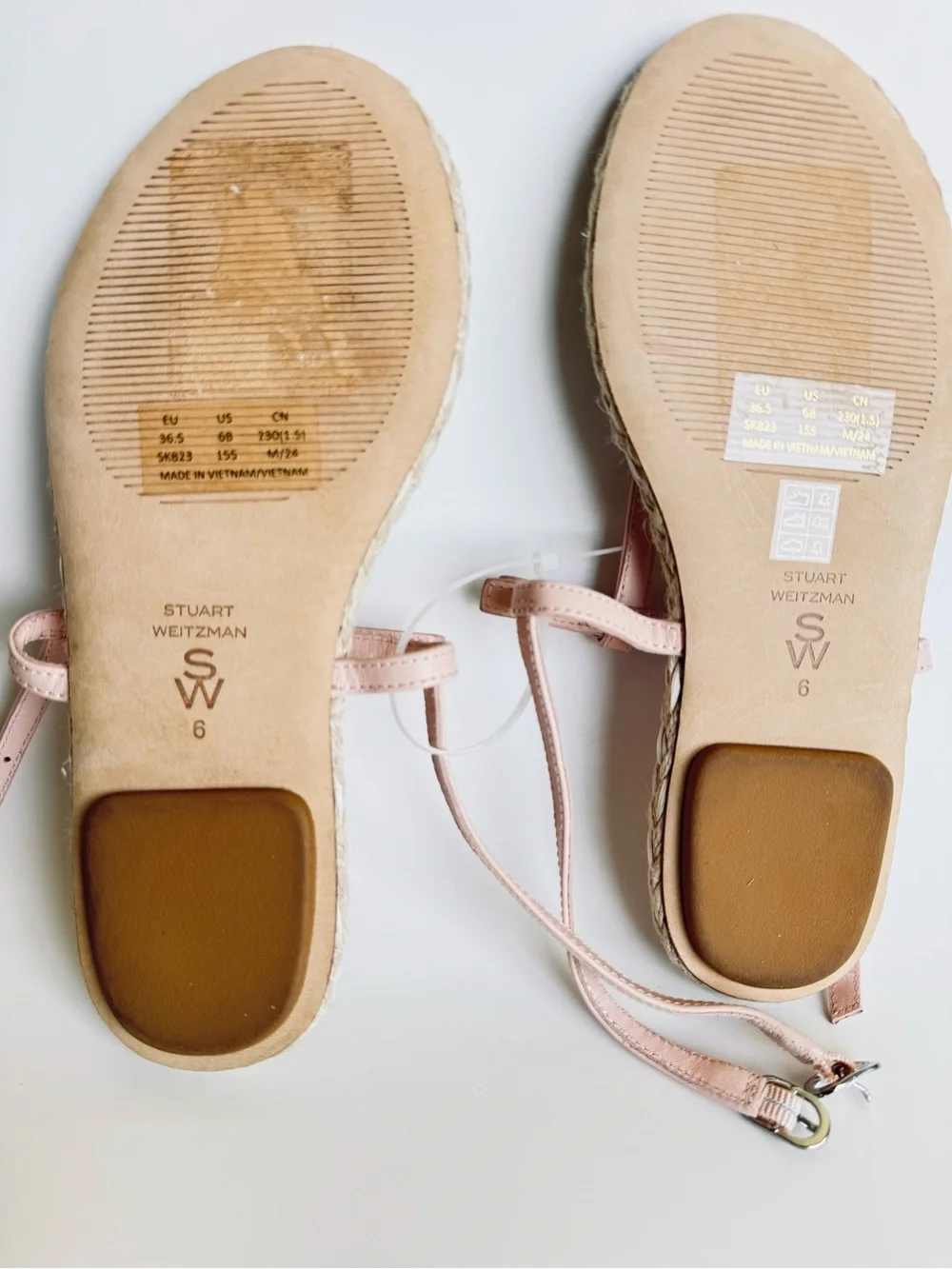 Stuart Weitzman Blush Pink Leather Espadrille Sandals